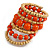 Wide Coiled Ceramic, Acrylic, Wood Bead Bracelet (Orange, Natural) - Adjustable - view 3