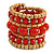 Wide Coiled Ceramic, Acrylic, Wood Bead Bracelet (Brick Red, Natural) - Adjustable - view 1