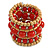 Wide Coiled Ceramic, Acrylic, Wood Bead Bracelet (Brick Red, Natural) - Adjustable - view 6