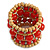 Wide Coiled Ceramic, Acrylic, Wood Bead Bracelet (Brick Red, Natural) - Adjustable - view 7