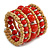 Wide Coiled Ceramic, Acrylic, Wood Bead Bracelet (Brick Red, Natural) - Adjustable - view 5