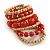 Wide Coiled Ceramic, Acrylic, Wood Bead Bracelet (Brick Red, Natural) - Adjustable - view 3
