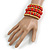 Wide Coiled Ceramic, Acrylic, Wood Bead Bracelet (Brick Red, Natural) - Adjustable - view 2