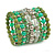 Wide Coiled Ceramic, Acrylic, Glass Bead Bracelet (Green, Lime, Transparent) - Adjustable - view 5