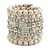 Wide Coiled Ceramic, Acrylic, Glass Bead Bracelet (White, Silver, Transparent) - Adjustable - view 5