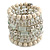 Wide Coiled Ceramic, Acrylic, Glass Bead Bracelet (White, Silver, Transparent) - Adjustable - view 6