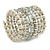 Wide Coiled Ceramic, Acrylic, Glass Bead Bracelet (White, Silver, Transparent) - Adjustable - view 2