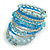 Wide Coiled Ceramic, Glass Bead Bracelet (Light Blue, Transparent) - Adjustable - view 4