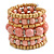 Wide Coiled Ceramic, Acrylic, Wood Bead Bracelet (Pastel Pink, Natural) - Adjustable - view 1