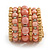 Wide Coiled Ceramic, Acrylic, Wood Bead Bracelet (Pastel Pink, Natural) - Adjustable - view 3