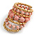 Wide Coiled Ceramic, Acrylic, Wood Bead Bracelet (Pastel Pink, Natural) - Adjustable - view 4