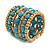 Wide Coiled Ceramic, Acrylic, Wood Bead Bracelet (Light Blue, Natural) - Adjustable - view 7