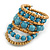 Wide Coiled Ceramic, Acrylic, Wood Bead Bracelet (Light Blue, Natural) - Adjustable - view 5