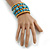 Wide Coiled Ceramic, Acrylic, Wood Bead Bracelet (Light Blue, Natural) - Adjustable - view 2