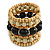 Wide Coiled Ceramic, Acrylic, Wood Bead Bracelet (Black, Natural) - Adjustable - view 3