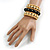 Wide Coiled Ceramic, Acrylic, Wood Bead Bracelet (Black, Natural) - Adjustable - view 2