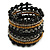 Wide Coiled Ceramic, Glass Bead Bracelet (Black, Bronze, Silver) - Adjustable - view 4