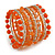 Wide Coiled Ceramic, Glass Bead Bracelet (Orange, Transparent) - Adjustable - view 6