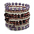 Wide Coiled Ceramic, Glass Bead Bracelet (Lavender, Plum, Transparent) - Adjustable