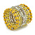 Wide Coiled Ceramic, Acrylic, Glass Bead Bracelet (Lemon Yellow, Silver, Transparent) - Adjustable - view 6
