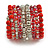 Wide Coiled Ceramic, Acrylic, Glass Bead Bracelet (Red, Silver, Transparent) - Adjustable - view 4