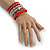Wide Coiled Ceramic, Acrylic, Glass Bead Bracelet (Red, Silver, Transparent) - Adjustable - view 2