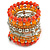 Wide Coiled Ceramic, Acrylic, Glass Bead Bracelet (Orange, Silver, Transparent) - Adjustable - view 3
