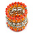 Wide Coiled Ceramic, Acrylic, Glass Bead Bracelet (Orange, Silver, Transparent) - Adjustable - view 4