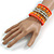 Wide Coiled Ceramic, Acrylic, Glass Bead Bracelet (Orange, Silver, Transparent) - Adjustable - view 2
