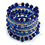 Wide Coiled Ceramic, Glass Bead Bracelet (Royal Blue, Transparent) - Adjustable - view 3