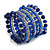 Wide Coiled Ceramic, Glass Bead Bracelet (Royal Blue, Transparent) - Adjustable - view 5