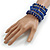 Wide Coiled Ceramic, Glass Bead Bracelet (Royal Blue, Transparent) - Adjustable - view 2