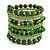 Wide Coiled Ceramic, Glass Bead Bracelet (Green, Transparent) - Adjustable