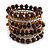 Wide Coiled Ceramic, Glass Bead Bracelet (Brown, Bronze, Transparent) - Adjustable