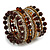 Wide Coiled Ceramic, Glass Bead Bracelet (Brown, Bronze, Transparent) - Adjustable - view 3