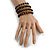 Wide Coiled Ceramic, Glass Bead Bracelet (Brown, Bronze, Transparent) - Adjustable - view 2