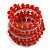 Wide Coiled Ceramic, Glass Bead Bracelet (Red, Carrot, Transparent) - Adjustable - view 4