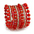 Wide Coiled Ceramic, Glass Bead Bracelet (Red, Carrot, Transparent) - Adjustable - view 5