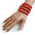 Wide Coiled Ceramic, Glass Bead Bracelet (Red, Carrot, Transparent) - Adjustable - view 2