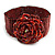 Statement Beaded Flower Stretch Bracelet In Ox Blood/ Red Colour - 18cm L - Adjustable - view 2
