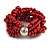 Wide Chunky Red Glass Bead Multistrand Plaited Bracelet - size S/M