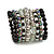 Wide Coiled Ceramic, Acrylic, Glass Bead Bracelet (Black, White, Silver, Transparent) - Adjustable - view 4