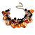 Orange/ Black Simulated Pearl Bead & Shell Component Charm Bracelet (Silver Tone) - 15cm Long/ 7cm Ext - view 3