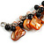Orange/ Black Simulated Pearl Bead & Shell Component Charm Bracelet (Silver Tone) - 15cm Long/ 7cm Ext - view 5