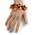 Orange/ Black Simulated Pearl Bead & Shell Component Charm Bracelet (Silver Tone) - 15cm Long/ 7cm Ext - view 2