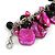 Fuchsia/ Black Simulated Pearl Bead & Shell Component Charm Bracelet (Silver Tone) - 15cm Long/ 7cm Ext - view 4