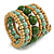 Wide Coiled Ceramic, Acrylic, Wood Bead Bracelet (Mint/ Green/ Natural) - Adjustable - view 3