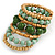 Wide Coiled Ceramic, Acrylic, Wood Bead Bracelet (Mint/ Green/ Natural) - Adjustable - view 4