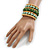 Wide Coiled Ceramic, Acrylic, Wood Bead Bracelet (Mint/ Green/ Natural) - Adjustable - view 2