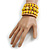 Wide Coiled Ceramic, Acrylic, Wood Bead Bracelet (Yellow/ Natural) - Adjustable - view 2